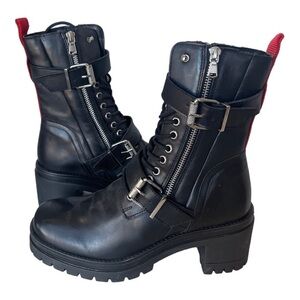 CHARLES DAVID Black Leather Clout Combat Boots - Size 9.5 M NEW